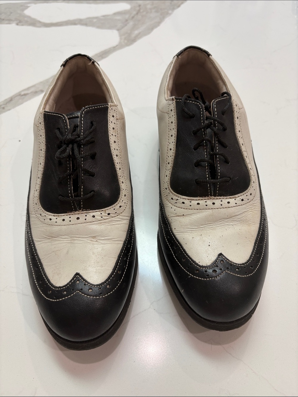 FootJoy Black and White Two-Tone Women's Wingtip Oxfords golf shoes